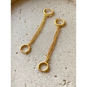 Gold Tone Chain Dangle Hoop Earrings Double Hoop Drop Minimalist Modern